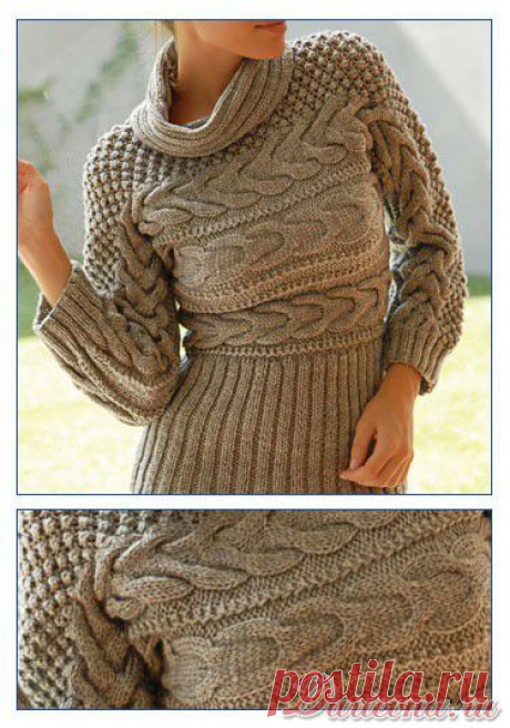 Пуловер, связанный аранами в поперечном направлении 