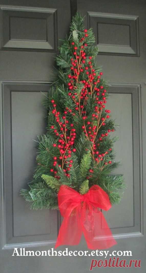 Red Holly Berry Christmas Tree Pine Wreath Swag, Fall Autumn Christmas Winter…
