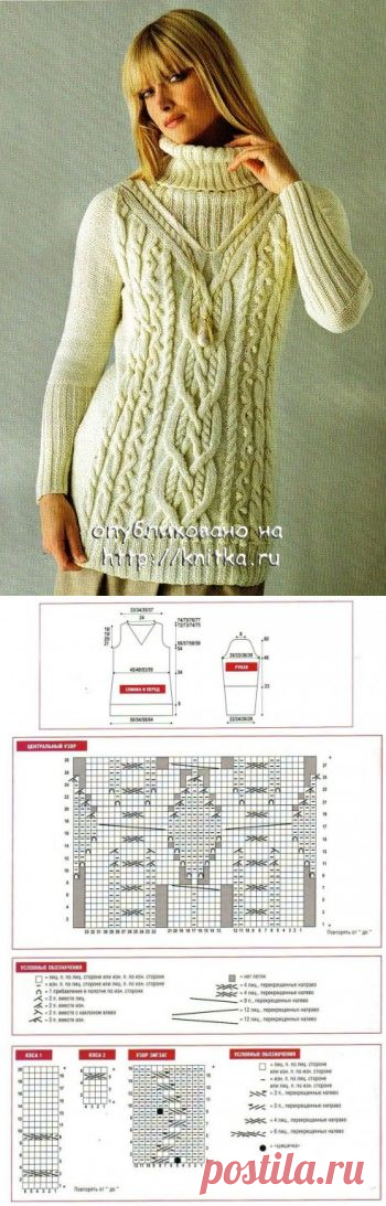 Женский свитер с косами с описанием и схемой вязания, Вязание для женщин