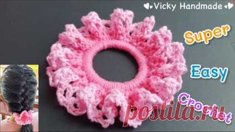 Super Easy Crochet Valentine Hair Scrunchies / Crochet Tutorial/ ถักยางรัดผมโครเชต์ง่ายมากๆ