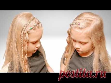 Прическа с цветными резинками на распущенных волосах - YouTube