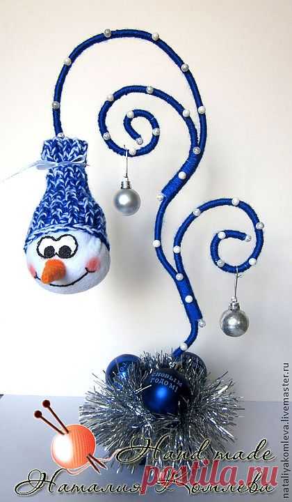 Интерьерная композиция "Зимняя сказка" - тёмно-синий,снеговик,новогодний интерьер