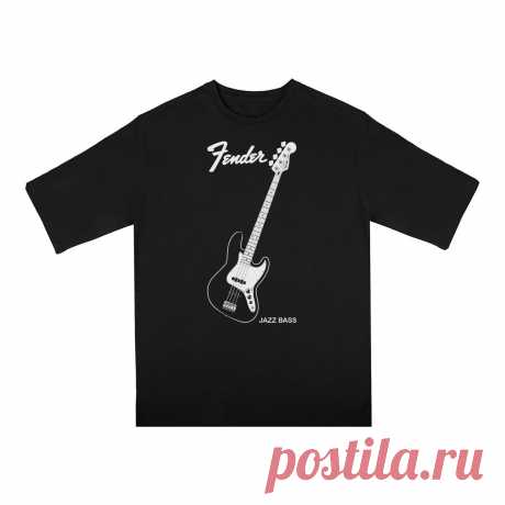 Футболка оверсайз «Fender. Jazz Bass. Бас-гитара. Bass guitar. Rock.» цвет черный - дизайнер принта Kaplio