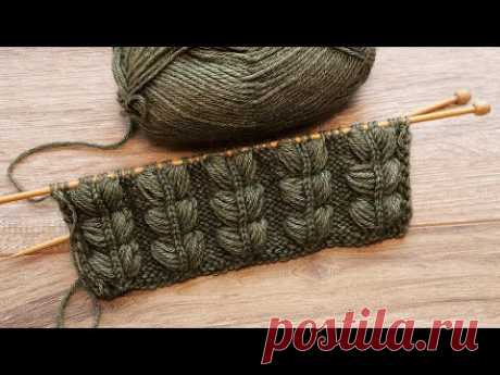 Узор 3D листья спицами 🍁 3D leaves knitting pattern