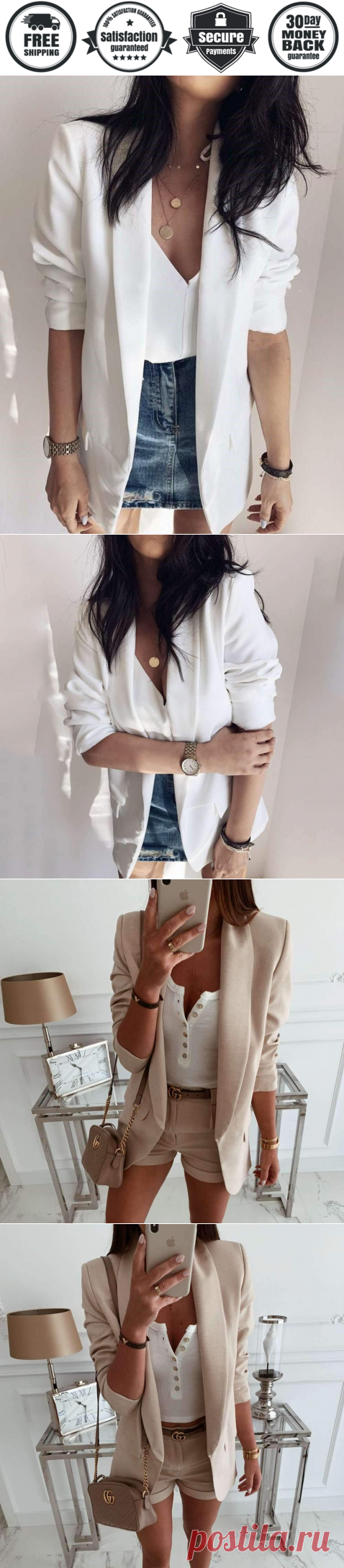 Simple Casual Pure Lapel Long sleeve Blazer - Cicicloth