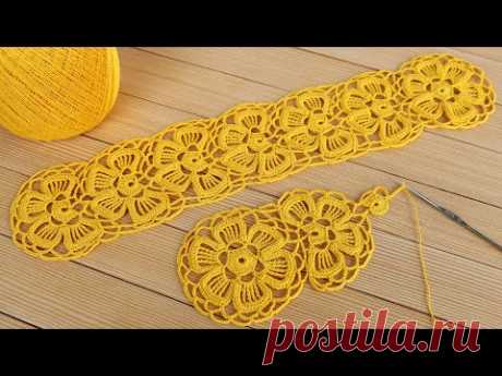 Цветочное ЛЕНТОЧНОЕ КРУЖЕВО крючком СХЕМА вязания Crochet Lace Braid Ribbon Tape Tutorial