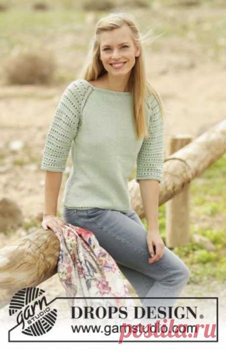 Petronella / DROPS 175-31 - Free knitting patterns by DROPS Design Knitted jumper with raglan and lace pattern, worked top down with 3/4-length sleeves in DROPS Muskat. Sizes S - XXXL.
