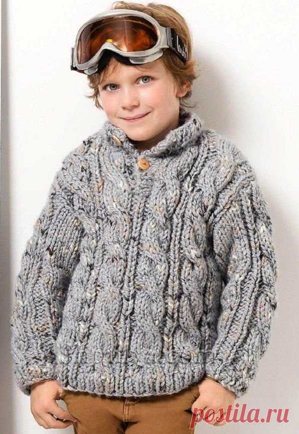 Пуловер с фантазийным узором для мальчика Вязание спицами пуловера для мальчика