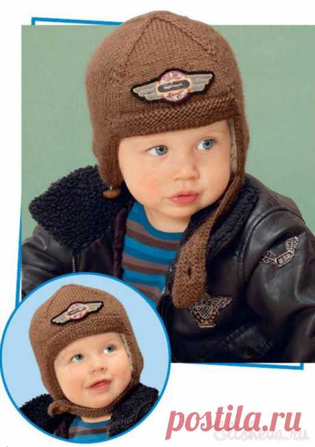 Детская шапочка-шлем на подкладке вязаная спицами