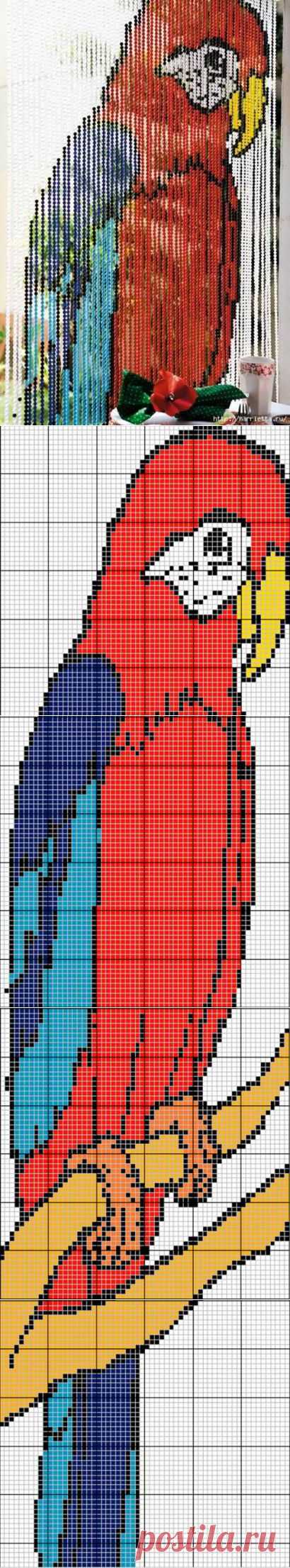 Схема с попугаем для изготовления шторы из бусин. | ШТОРЫ, ЛАМБРЕКЕНЫ, ДОМАШНИЙ ТЕКСТИЛЬ СВОИМИ РУКАМИ