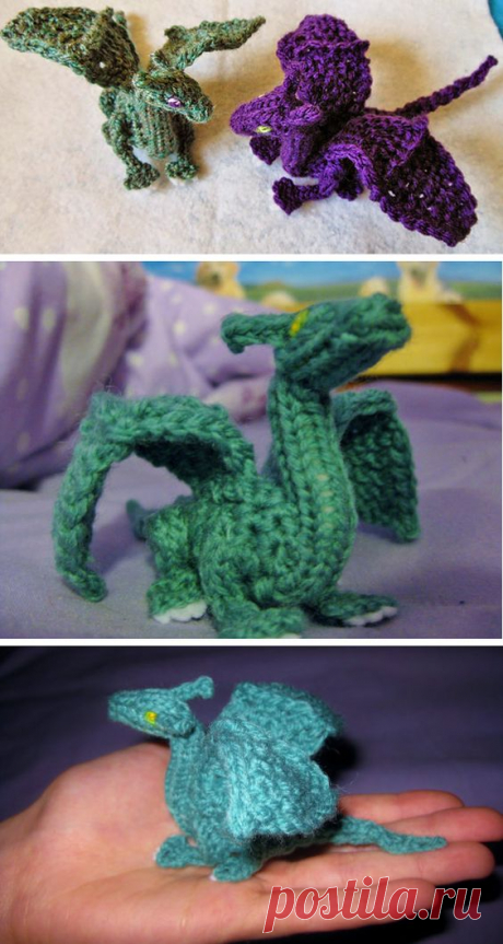 (13) Knitting pattern for Palm-Sized Dragon by CraftyMutt (some crochet). Two inches tall, and five from nose to tail. More pics on Etsy (affiliate link…