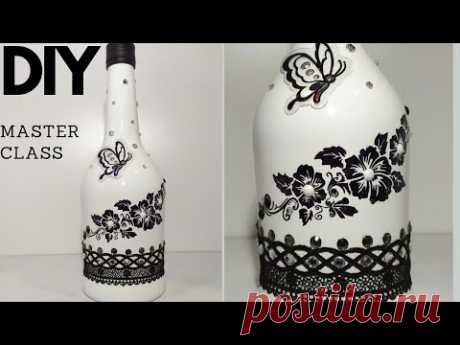 Декор бутылок кружевом и стразами своими руками тату на бутылке DIY Decorative glass bottles
