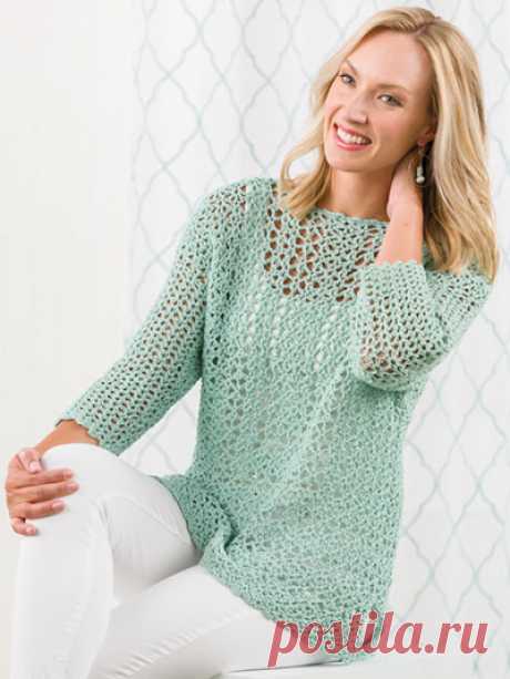 Spring Breeze Tunic Crochet Pattern A loose-fitting pullover that requires little shaping, this pattern is crocheted from the top down with shells arranged to create a modern tunic.