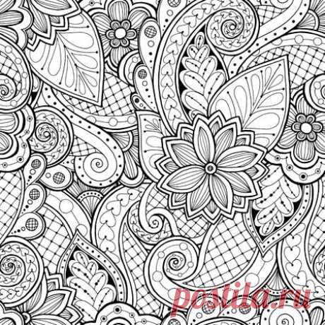 Doodle seamless background in vector with doodles, flowers and paisley. Vector ethnic pattern can be used for wallpaper, pattern fills, coloring books and pages for kids and adults. Black and white. 123RF - Миллионы стоковых фото, векторов, видео и музыки для Ваших проектов.