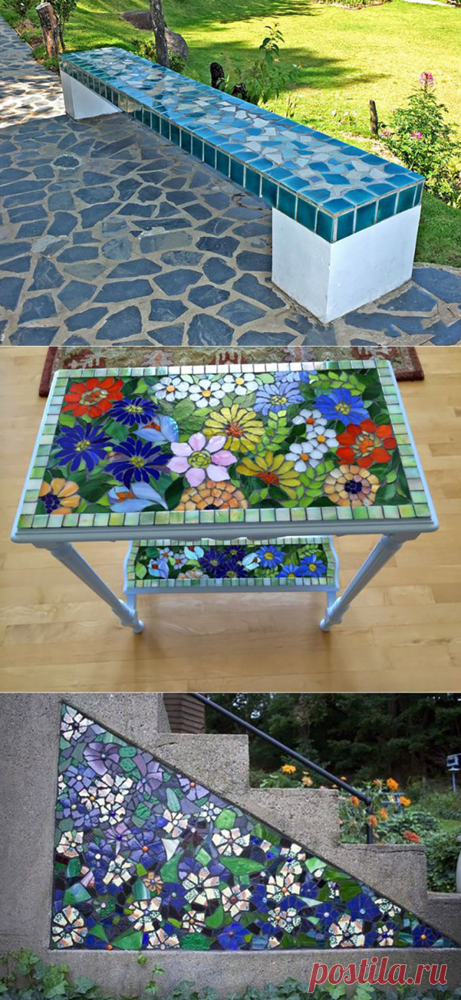 Клумба из кафельной плитки