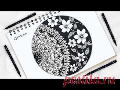 How To Draw Floral Zentangle With Mandala Art For Beginners ||Zen-Doodle || Mandala Art