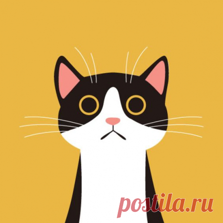 Flat Design Cat Face Yellow Background