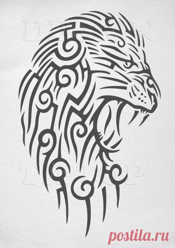 Lion SVG, lion head, vector art files for, Cricut, Silhouette Studio, shirt, stencil, sticker, tattoo, wall art, t shirt, tribal clipart The head of a lion, with tribal design, SVG, DXF, PNG, AI ,CDR, PDF, print and cut files for tattoo design, t-shirt design, sticker, wall decor, scroll saw, car decal. Digital template/stencil files for use with Silhouette, Cricut and other Vinyl Cutters and printing machine. This image