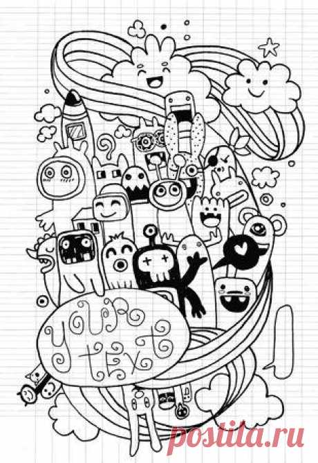 Monsters and cute alien friendly, cool, cute hand-drawn Vector Illustration Design Elements on Lined Sketchbook Paper Background 123RF - Миллионы стоковых фото, векторов, видео и музыки для Ваших проектов.