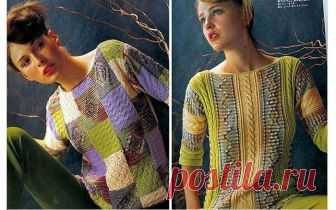 Два позитивных пуловера Две модели позитивных женских пуловеров выполненных спицам. Схемы, выкройки Преимущество этих изделий в том, что их можно связать из остатков пряжи, а главное достоинство — горизонтальные пол…