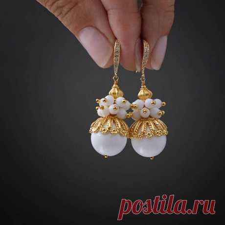 agate earrings bridal earrings stone earrings white earrings drop earrings delicate earrings birthstone earrings wedding earrings gemstone Agate Earrings with Gold plated CZ Details A true statement accessory, bold, daring and feminine. These earrings are absolutely unique and no