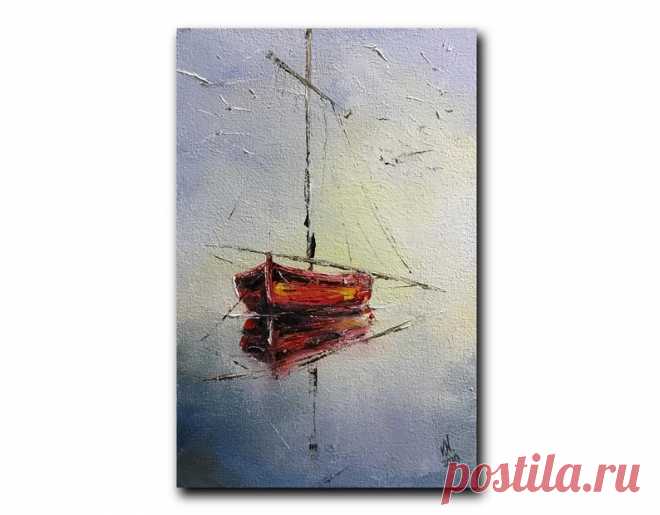 Красная лодка на море Старый парусник искусства работы | Etsy