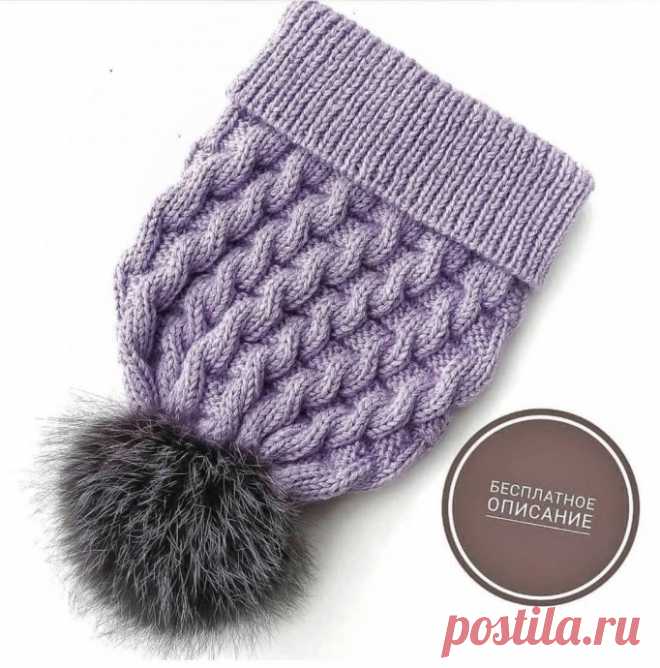 Шапка спицами с имитацией кос