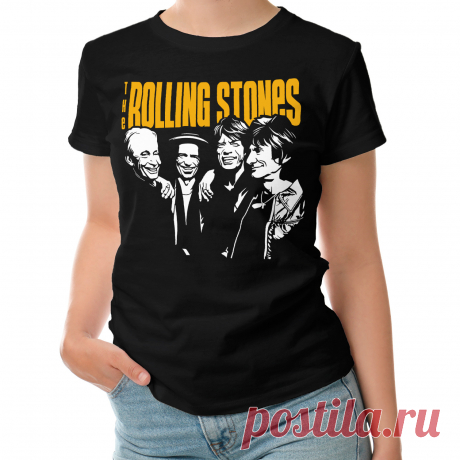 Женская футболка «The Rolling Stones. Роллинг Стоунз. Rock Music.» цвет черный - дизайнер принта Kaplio