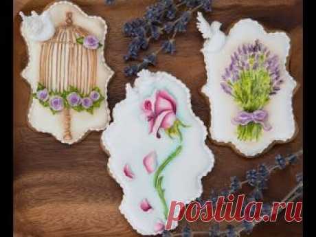 Beautiful Royal Icing Floral Cookies with a Vintage Background 🌹🌸⚜️