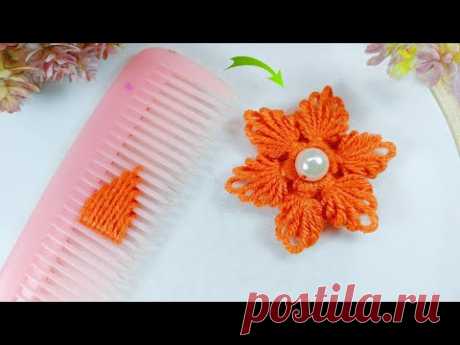 Amazing Hand Embroidery Woolen Flower making with Hair Comb | Easy Sewing Hack | Diy Woolen Flower