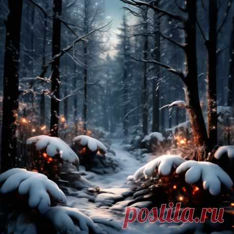 Шедеврум — приложение для генерации картинок с помощью нейросети старый новый год, сказочный лес с огромными листьями, снежными, ледяными цветами, ягодами