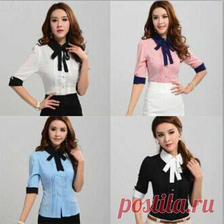 New Work Wear Office 2015 Shirt  Women Tops Black Pink Blue White Slim Half Sleeve Turn Down Collar Blouse Shirt Women 2569-in Blouses &amp; Shirts from Women's Clothing &amp; Accessories on Aliexpress.com | Alibaba Group
