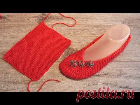 Тапочки – балетки из прямоугольника спицами 🐾 Knitted Rectangle Slippers