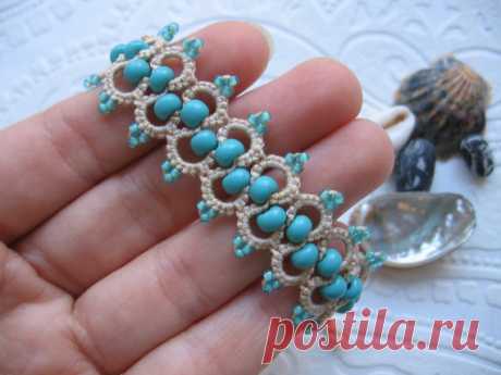 Tatting lace bracelet Glass beads jewellery Hand tatted