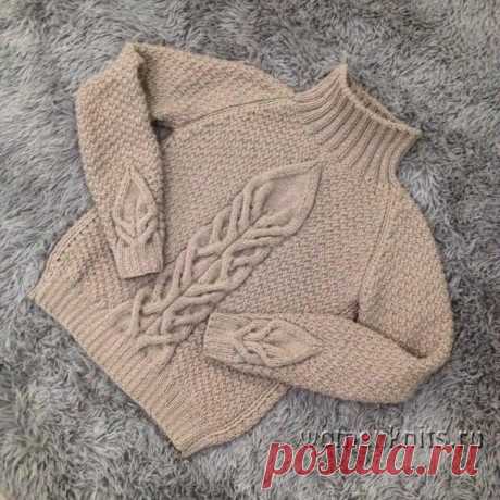 Красивый свитер спицами
Схема: https://womanknits.ru/vyazanie-dlya-zhenshchin/pulovery-svitera/krasivyj-sviter-spicami