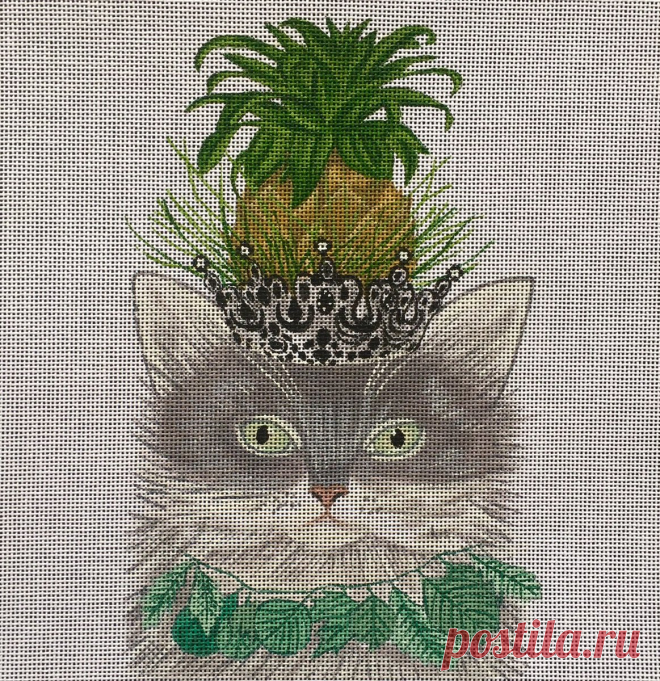 FF-012 Gray Cat with Pineapple 9 x 9 18 mesh
