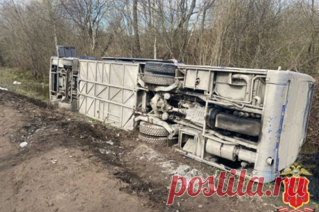 Автобус с 50 пассажирами перевернулся в Ленинградской области. В ДТП пострадали 10 человек.