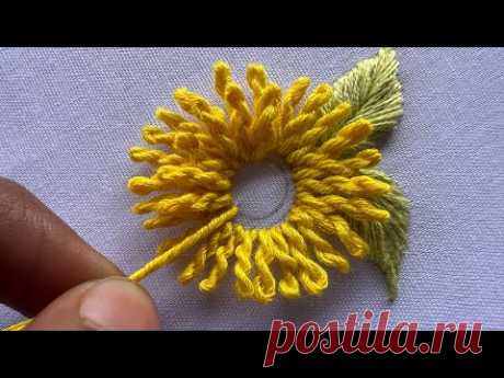 Most gorgeous 3D flower design|how to start hand embroidery|kadhai design