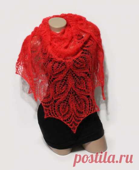 Knit shawl, knit scarf, crochet shawl, knitted scarf, shawl of mohair, knitted shawl, delicate shawl, red shawl, lace shawl, hand knit shawl Shawl - a very fashionable accessory , it can be worn in summer and winter . It suits to business suits and a coat. This accessory will never go out of style , the shawl is striking in its beauty and originality . Material is 60% Mohair, 40% Acrylic . It feels very warm and soft.