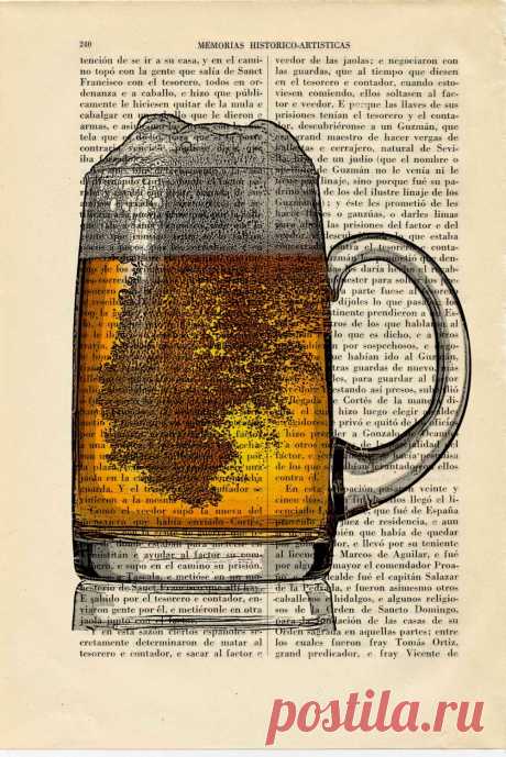 Beer Draugh Pint Book Art Print Beer Glass Art Decor Birthday