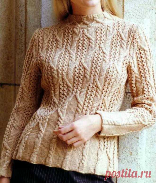 Вязание. Пуловер с очень красивым рельефным узором