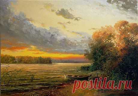 Вечер на озере - Изобразительное искусство - Масло, акрил
