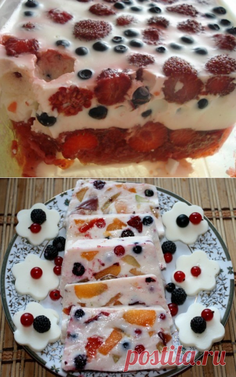 Сметанный десерт с ягодами (сметанный торт-желе).