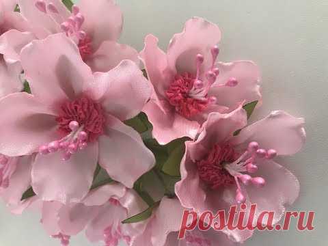 Веточка сакуры 🌸🌸🌸 Sakura. Satin flowers. פרחי סרט סאטן 🌺. Flores de cinta
