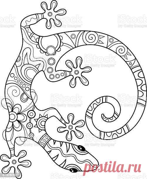 Vector Tribal Decorative Lizard. Patterned Design, Tattoo