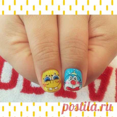 하이태히 on Instagram: “#캐릭터 #중국 #네일 #네일아트 #nailart #rain #nail #스펀지밥 #도라애몽 #블루 #노랑 #yellow #blue #sky #맞팔 #선팔 #팔로우 #친구 #팔로워 #인스타 #인친 #엄지손가락 #주말 #여자”