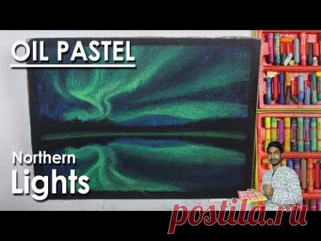 Northern Lights Drawing | Easy Oil Pastel Drawing | step by step