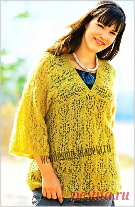 Ажурный пуловер спицами из желтого мохера | Вязание спицами, вязание крючком | Мир увлечений современной женщины.