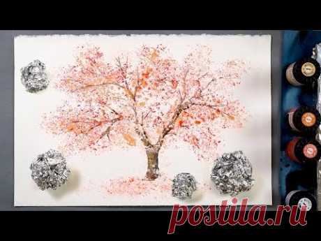 Cherry Tree Aluminium Foil Painting Technique for Beginners | Easy Creative Idea