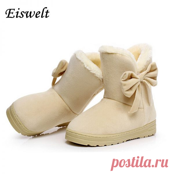 17 New Arrival Hot Sale Women Boots Solid Bowtie Slip-On Soft Cute Women Snow Boots Round Toe Flat with Winter Shoes#WSZ31 - My shopping point